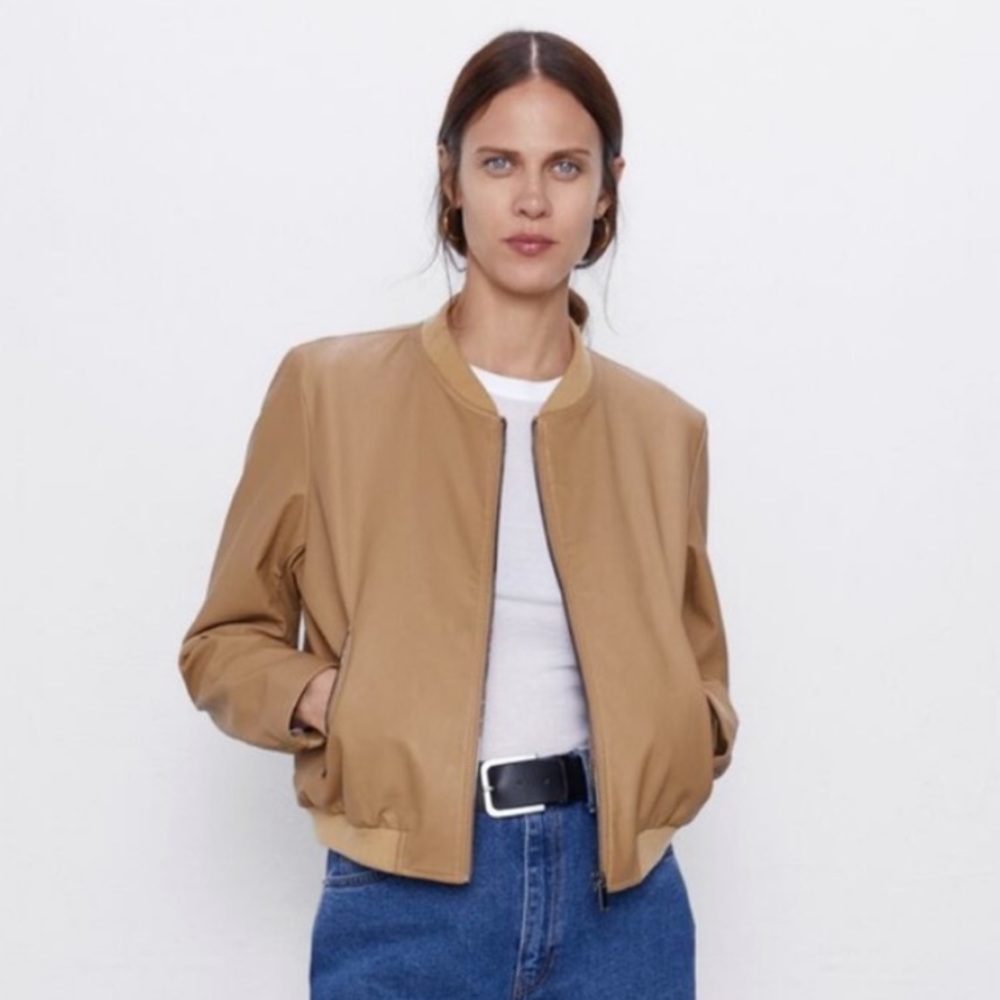 Zara Women’s Classic Bomber Jacket in Camel Sz M